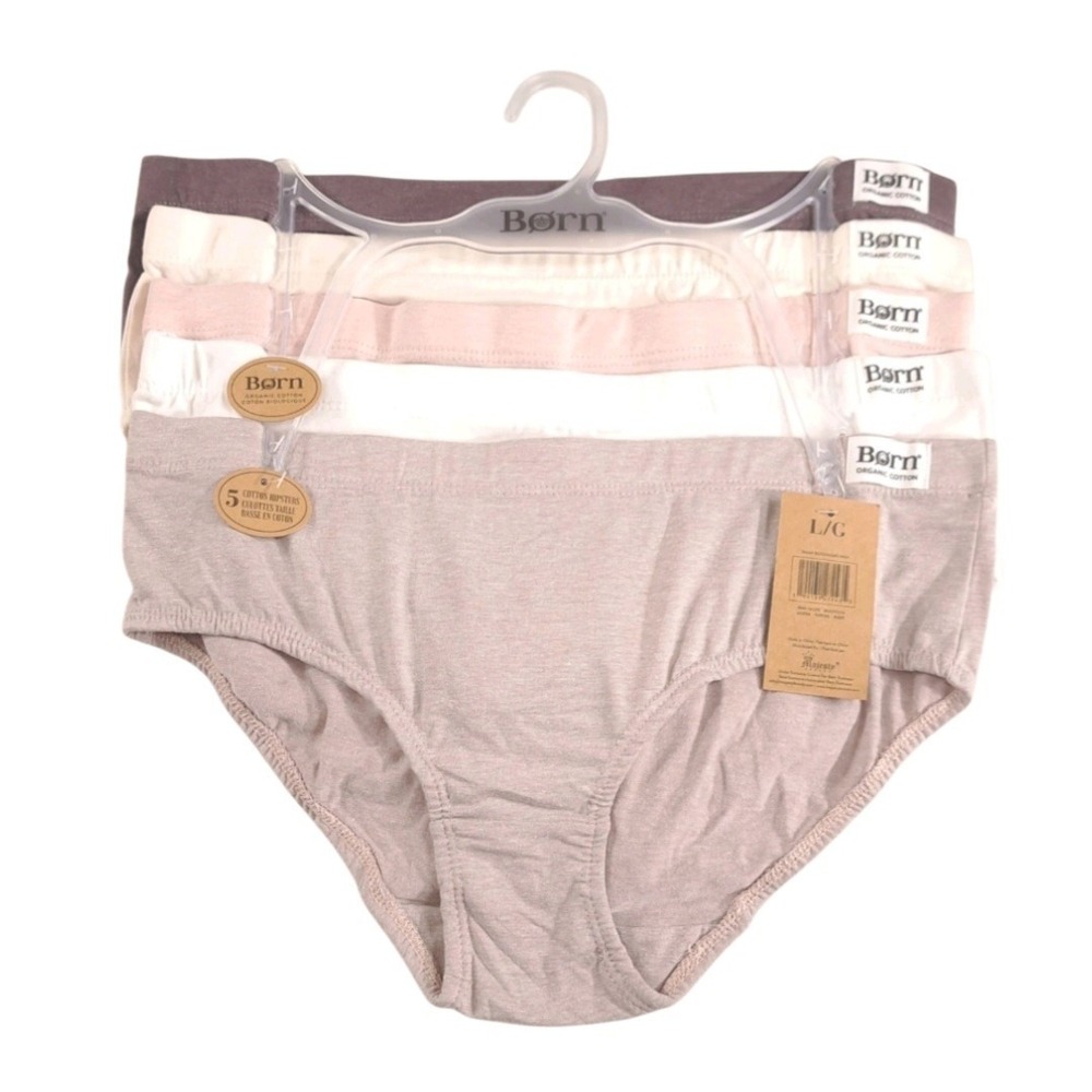 BORN Womens Size Large Organic Cotton 5 Pack Full Seat Underwear Panties